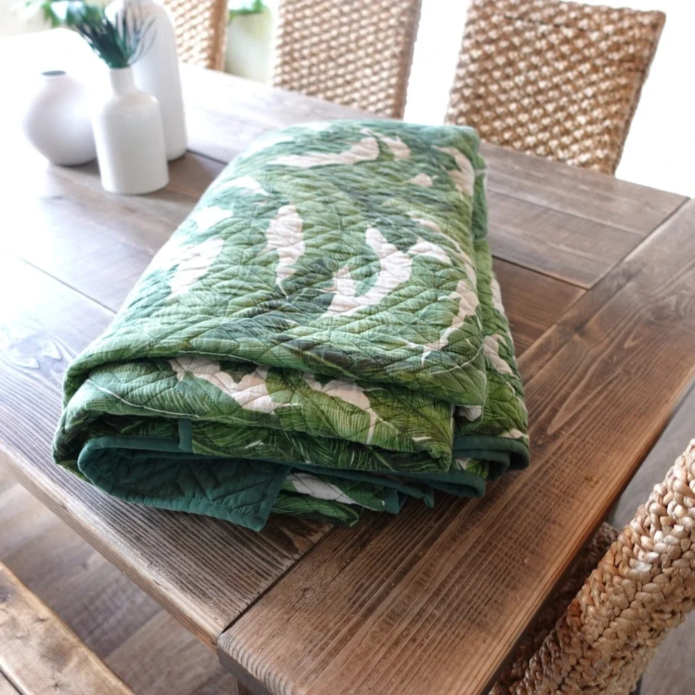 RZ by Rachel Zoe Tropical Palm Leaf Quilt King Green White Botanical Reversible